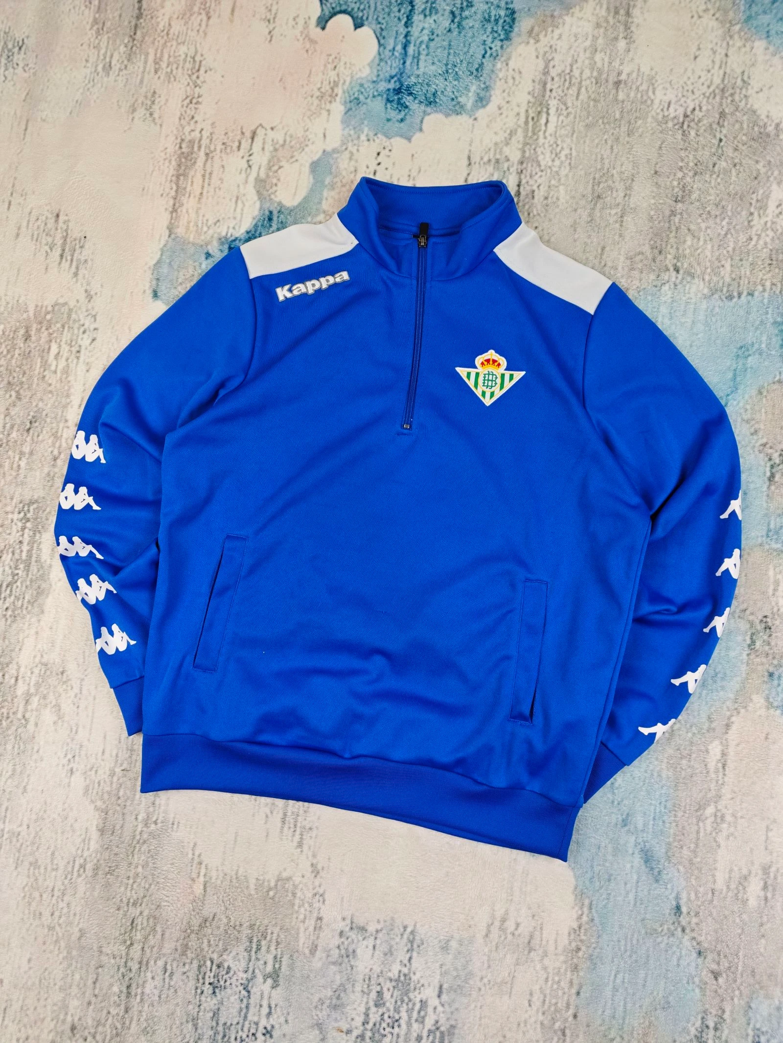 Jaqueta de treino Kappa Real Betis Football azul branco com zíper quarto tamanho G – photo 9